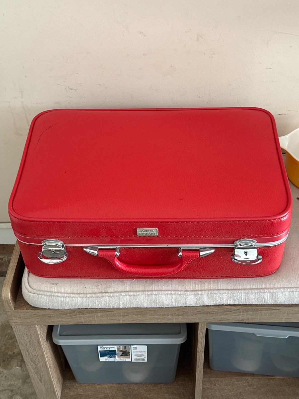Vintage Mid Century AMELIA EARHART Red Suitcase / Luggage NO Key *SEE PICTURES*
