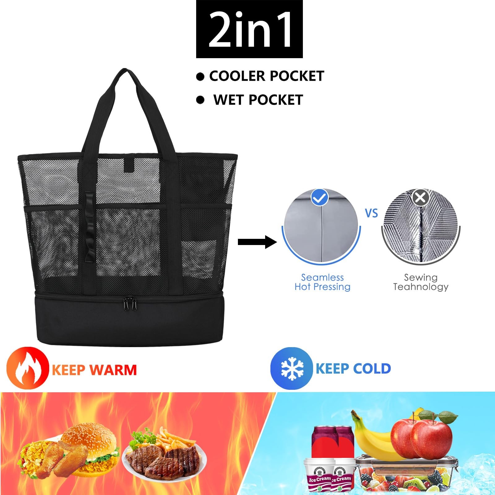 Uylia Beach Bag Coolermesh Beach Bags For Women Sandproof For Pool And Swimming