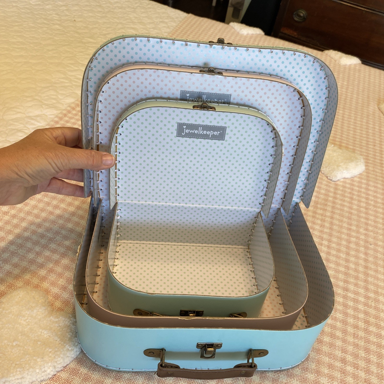 Jewelkeeper Paperboard Suitcases – Set of 3 Decorative Vintage Storage Boxes