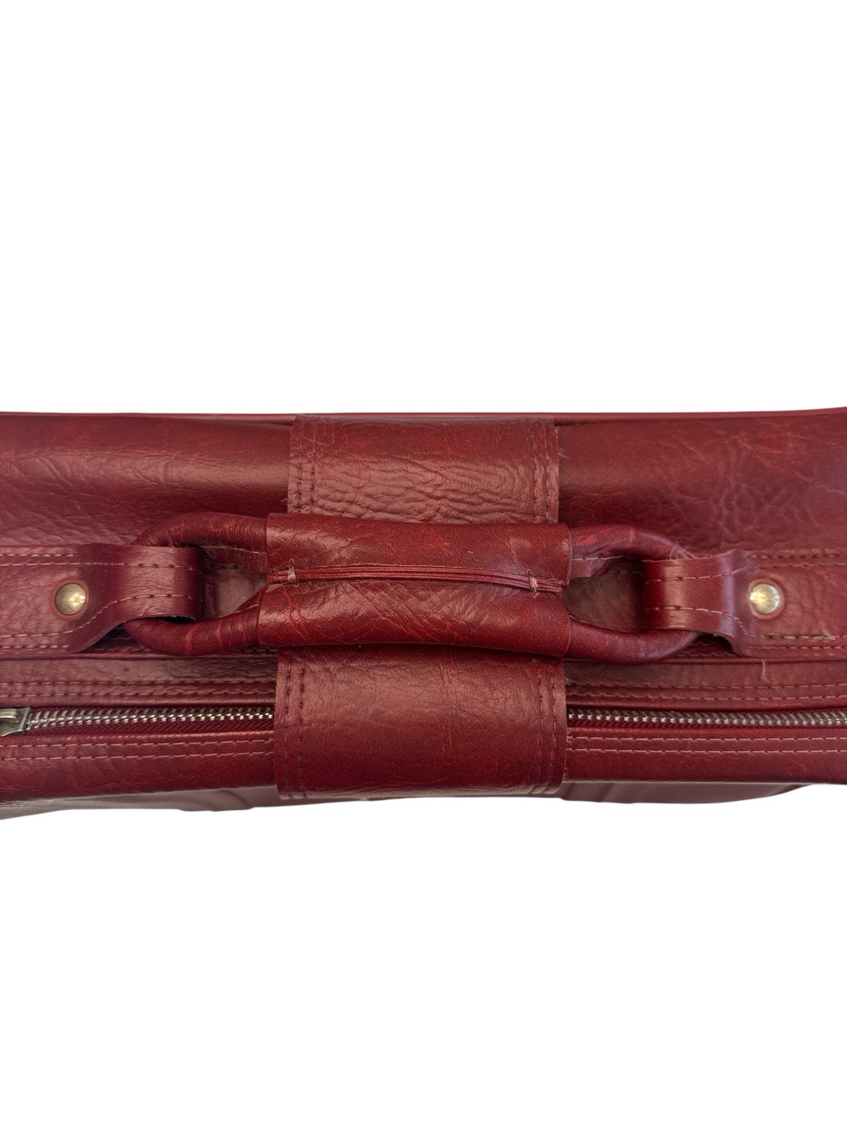 Vintage World Traveler Burgundy Faux Red Leather Luggage Bag Mid Cent Decor Prop