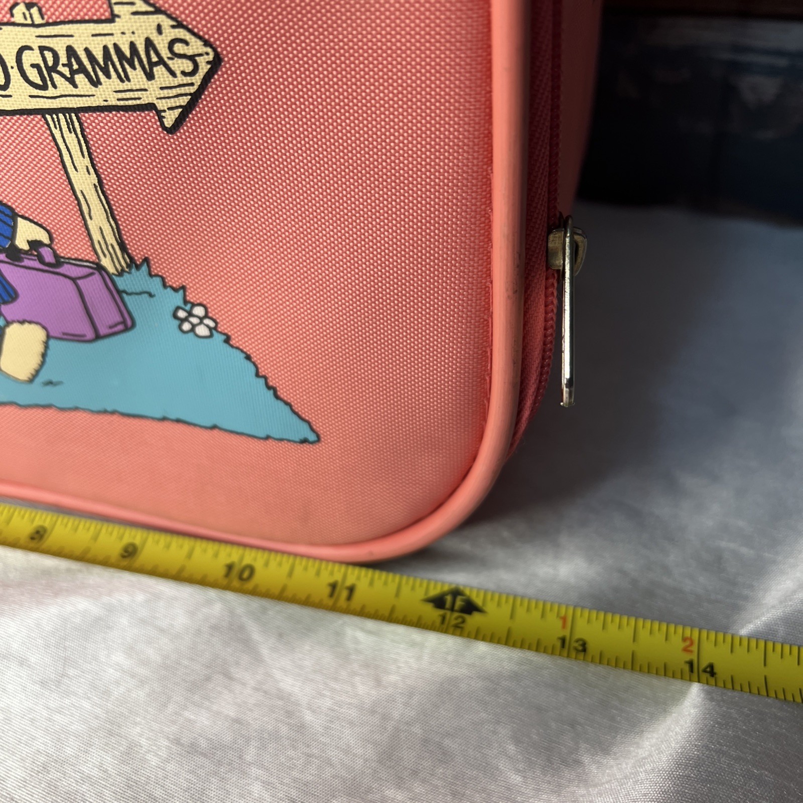 Vintage GOING TO GRANDMA’S Pink 1980s Childs Vinyl Suitcase Travel Carry On