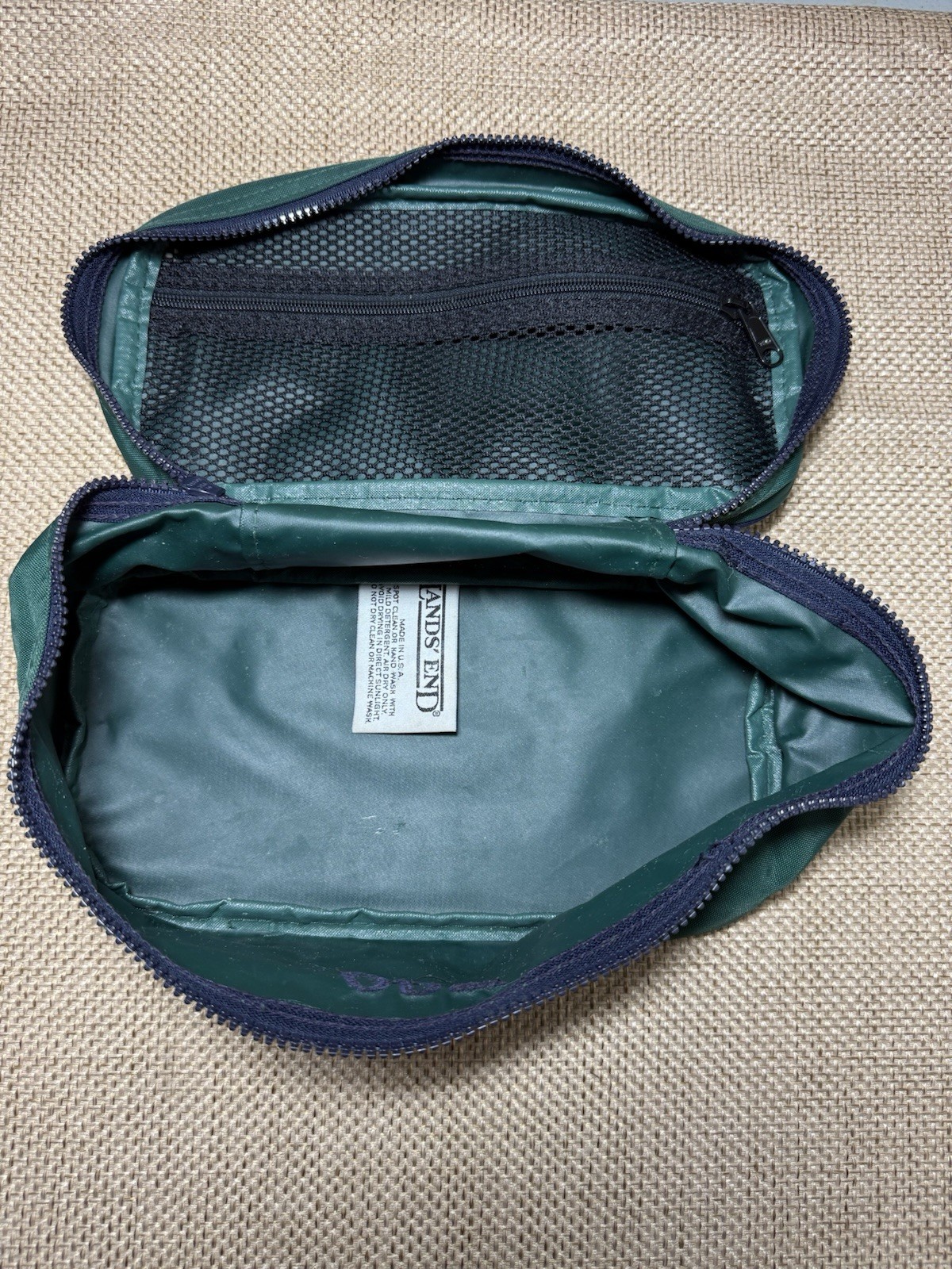 Lands End Toiletry Bag Lighthouse Green Blue Mongram CPT Vtg Travel Storage Dopp