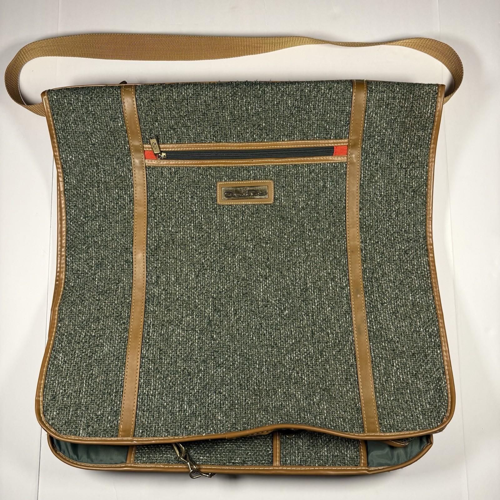 Vintage Oscar de la Renta Green Tweed Garment Bag Travel Luggage Suit Carrier