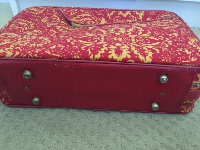 Vintage Red Gold Travel Bag SUITCASE Retro Mod LUGGAGE Canvas JAPAN 60s 70s
