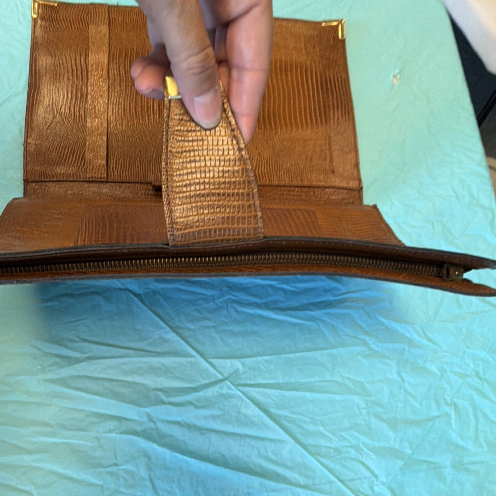 Vintage lizard skin Portfolio Document Case, Zip & Push Lock, Compartments