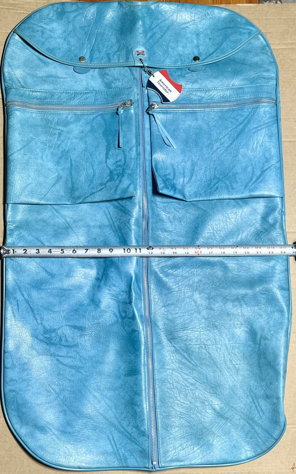 American Tourister travel set Blue Vinyl Pleather 1970’s Taiwan YKK zip Vintage