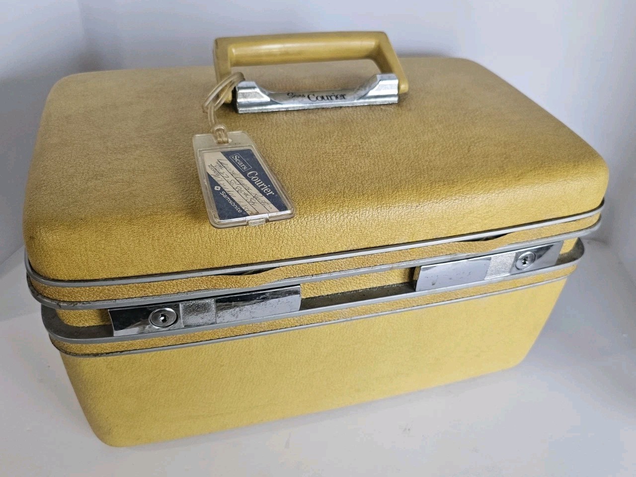 Vintage Sears Courier Samsonite Train Case Yellow Vanity Cosmetic Luggage MCM