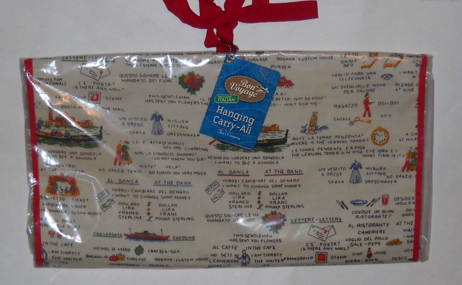 Two’s Company BON VOYAGE How To Speak Italian Hanging Carry All Luggage NEW