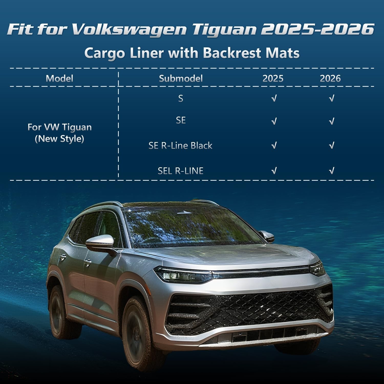 Cargo Liner with Backrest Mats Compatible with Volkswagen Tiguan 2025-26 5 Seats