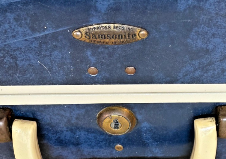 Samsonite Shwayder Bros Inc Blue Marble Vintage Luggage Suitcase Hard Shell 21”