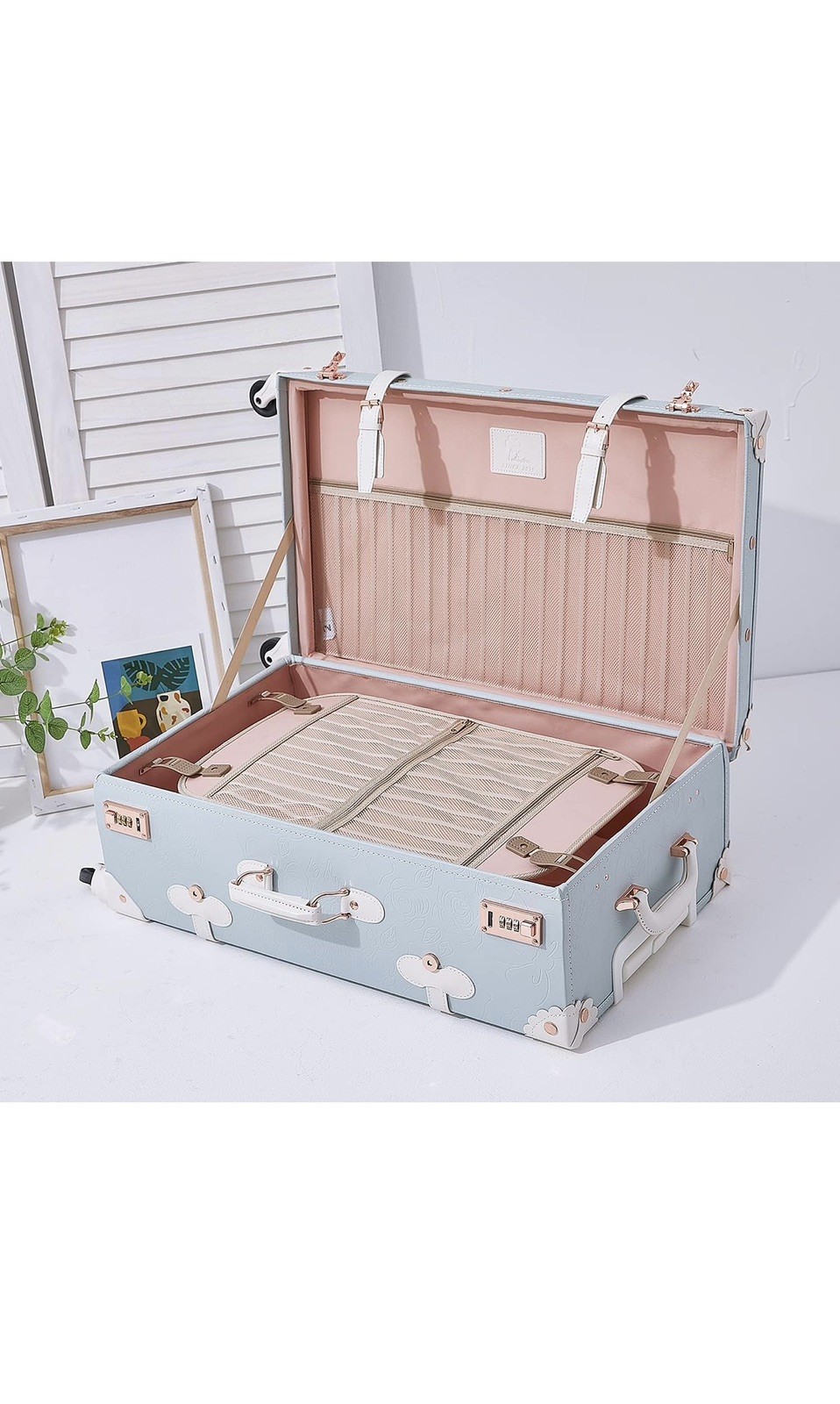 UNIWALKER Vintage Suitcase Set for Women, 2 Piece Handcraft Leather Spinner Trun