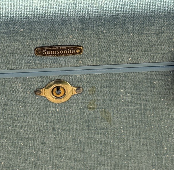 1950s Samsonite Luggage Suitcases Marbled Blue 4 piece wOriginal Bakelite