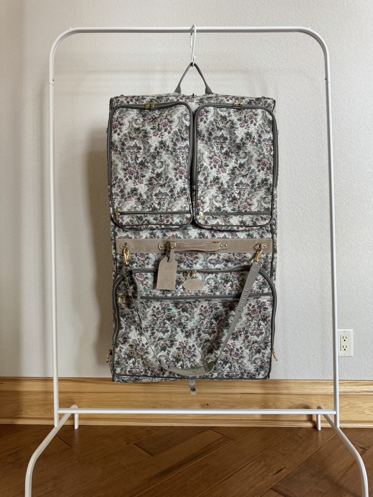Vintage French Co Floral Tapestry Garment Bag Brocade Luggage USA Made