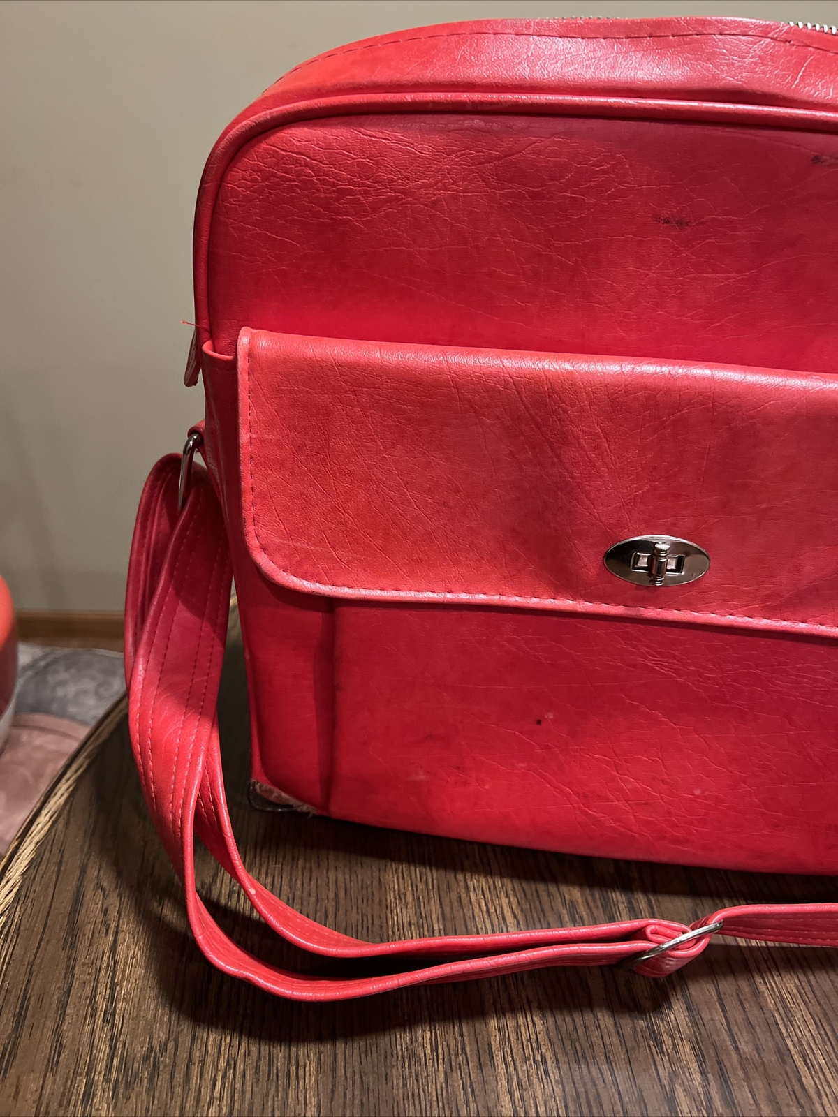Vintage 1970s Red Leather Courier Carry On Luggage Document Laptop Bag