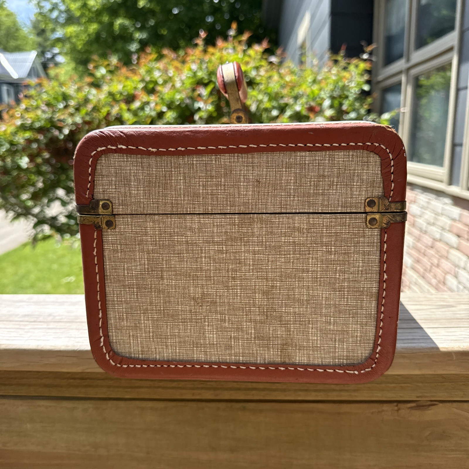 1940-50s Vintage Train Tweed Look/Leather Vanity Case See Pictures 12”X8.5”X7”