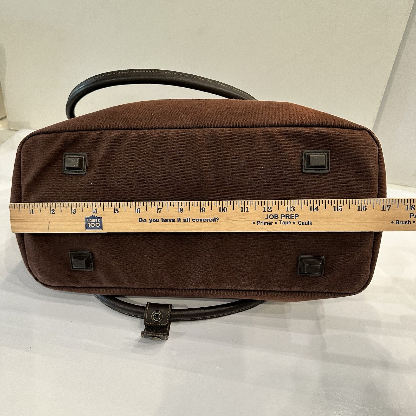 Vintage Eddie Bauer Brown Plaid Canvas & Leather Travel Duffle Satchel Bag