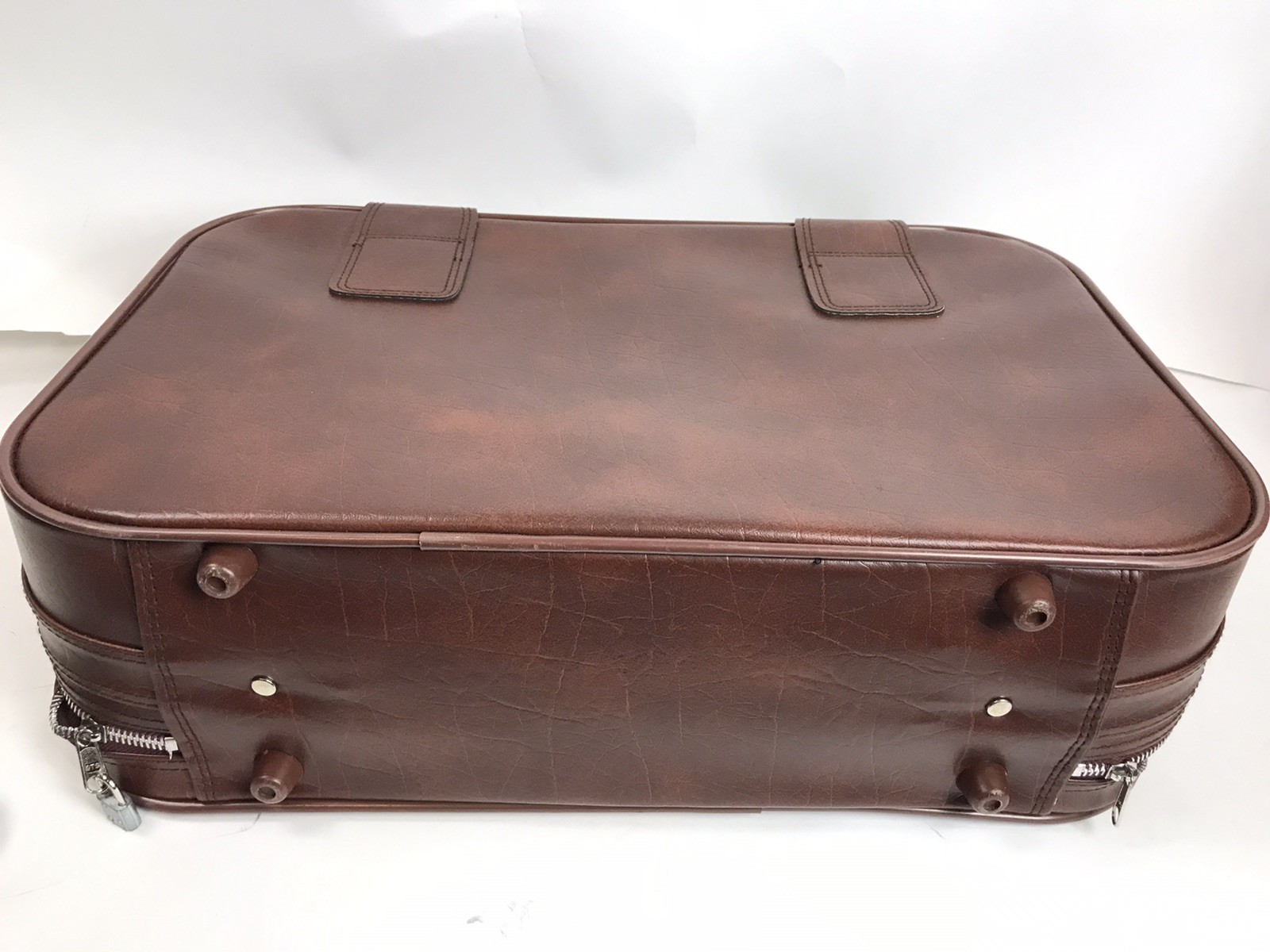 Vintage Brown Faux Leather Suitcase 4 Piece Luggage Set Stackable locks keys