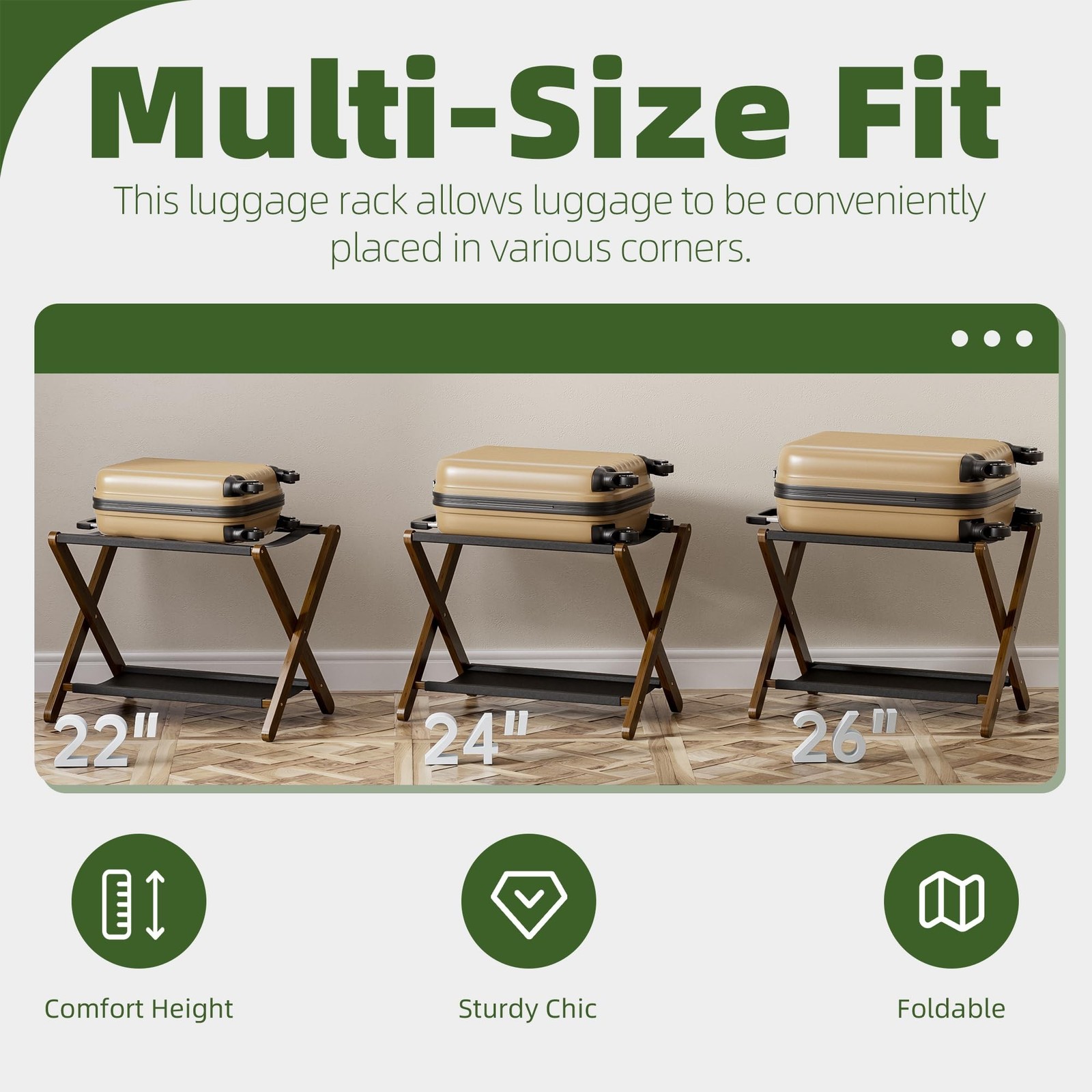 Luggage Rack, Folding Suitcase Stand with Storage Shelf, Premium Bamboo Lugga…