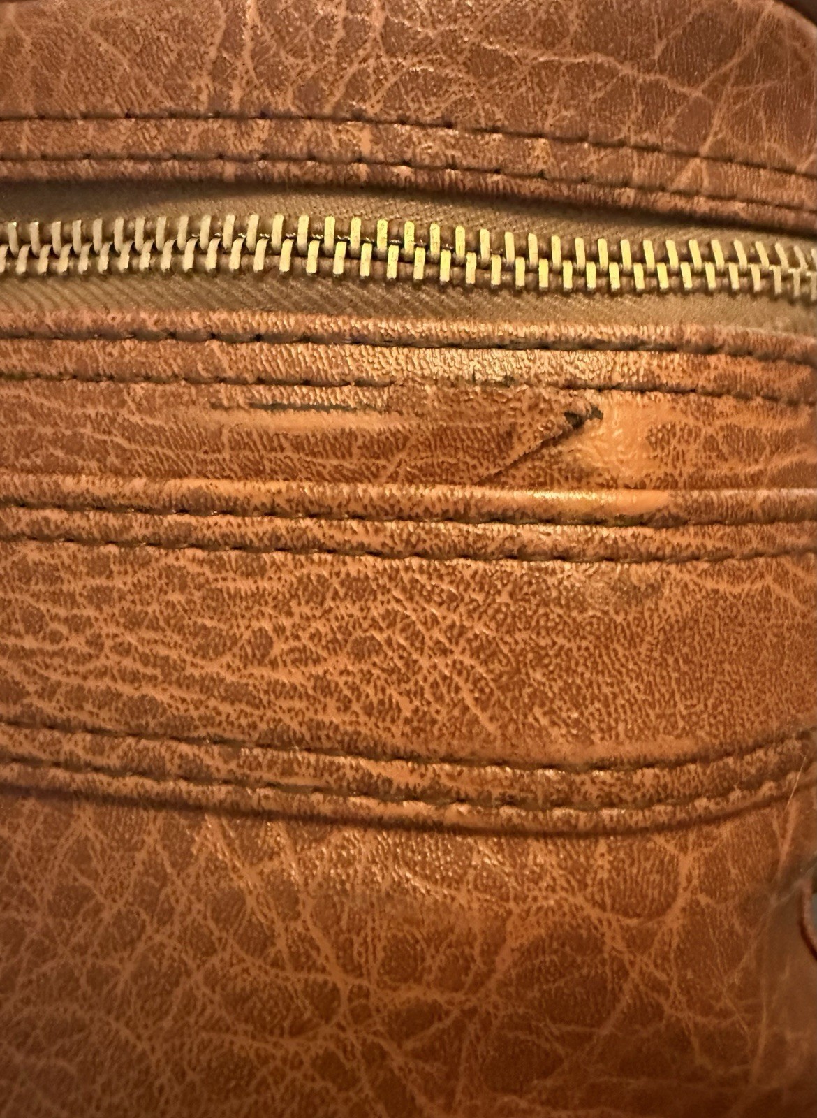 Vintage Unbranded Faux Leather Mid Century 1970’s Brown Belted Luggage23x15x6.5”