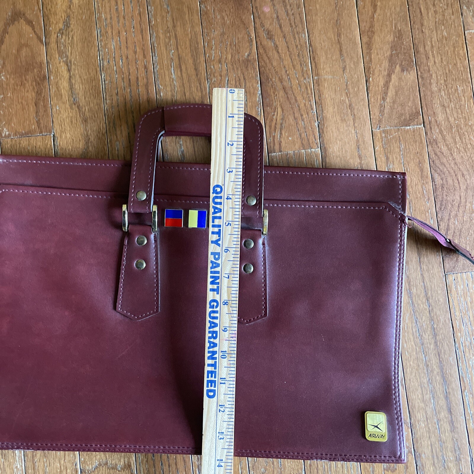 Vintage Airway Attache Case Burgundy Vinyl Zippered Double Pocket and 2 Outside
