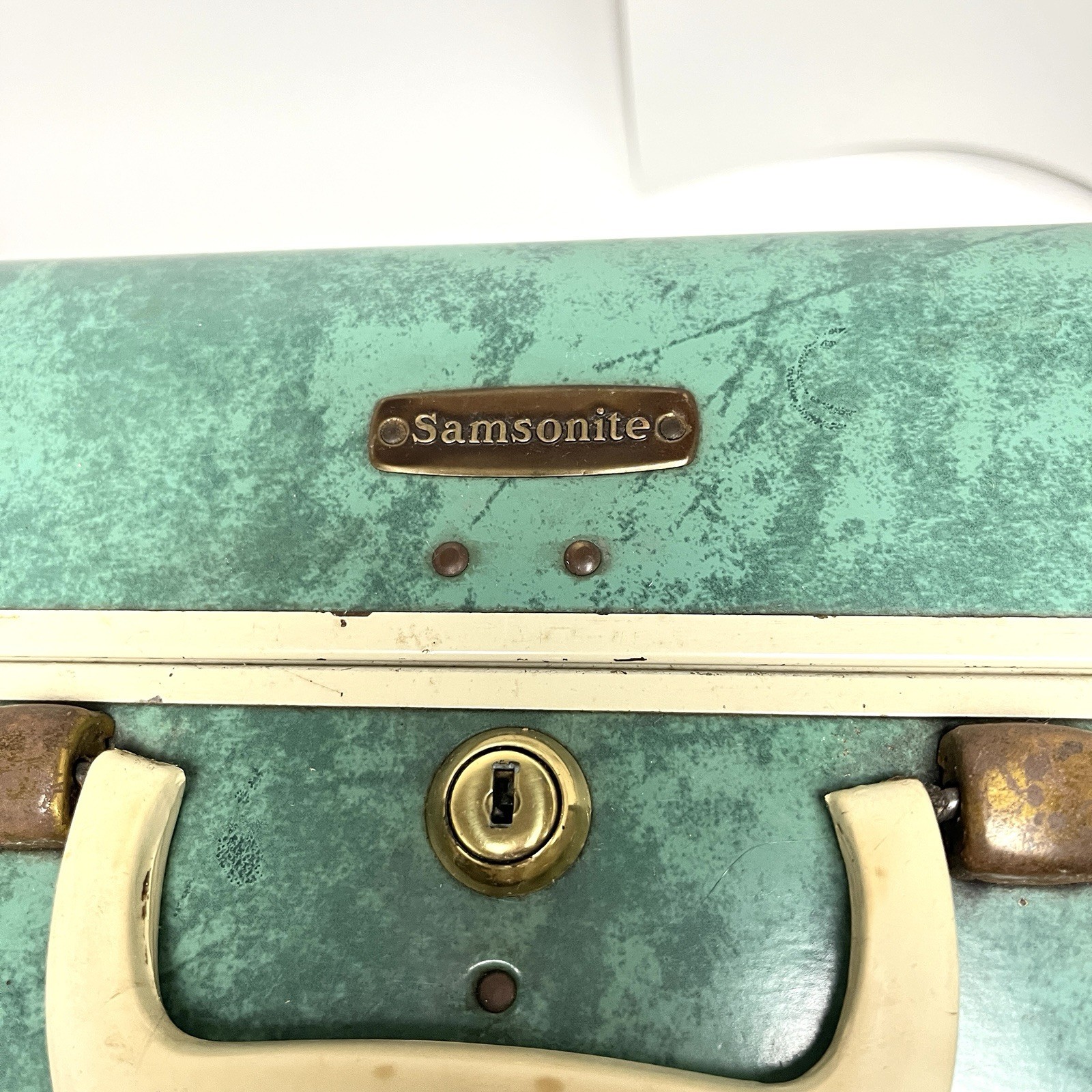 Samsonite Marbled Green 1950s Luggage Suitcase 21 X 17 X 7 SHWAYDER No Key