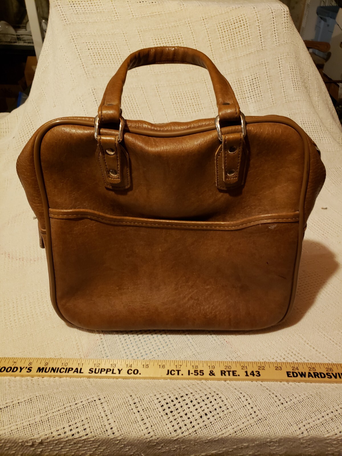 VTG Leather Travel Bag Luggage Suitcase C&C Zippers Camel Brown Italy