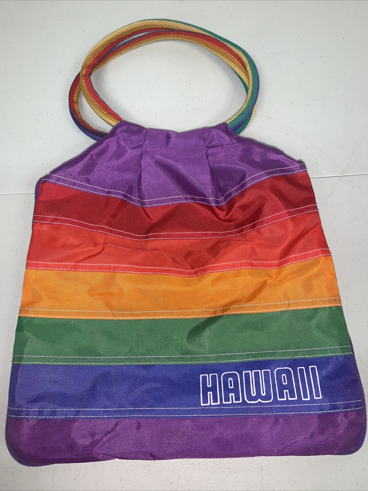 VINTAGE FASHION HAWAII RAINBOW HANDBAG TOTE BAG WITH HANDLES Collapsible Pride