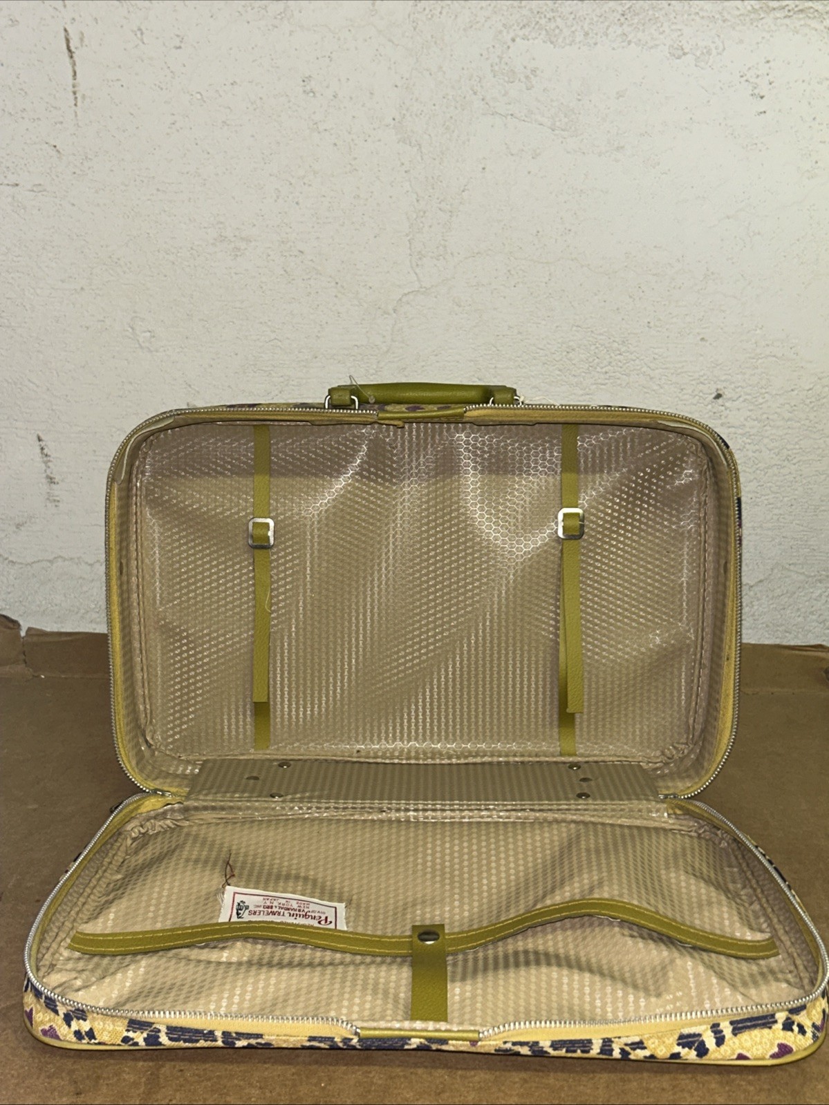 Vintage Mid Century Penguin Travelers Cloth Suitcase W/ Lock Mod & Original Key