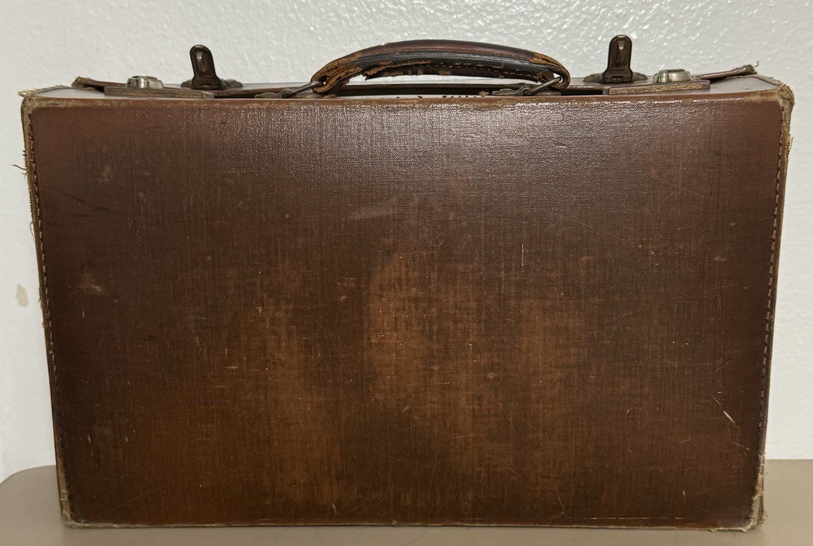 1952 ERII/ Brown Leather Suitcase Tan Suitcase Travel Case 16” L X 10” T X 4”W