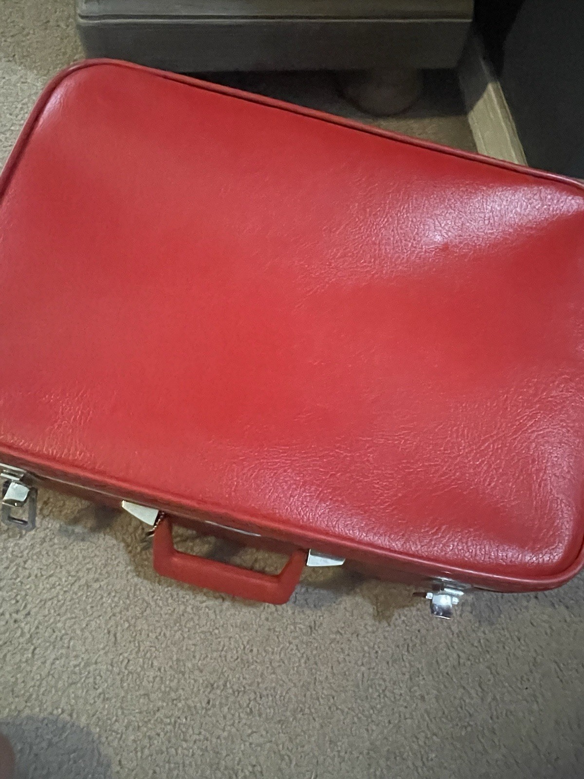 Vintage Featherlite Red Luggage Set Suitcase Train Case w Keys Retro