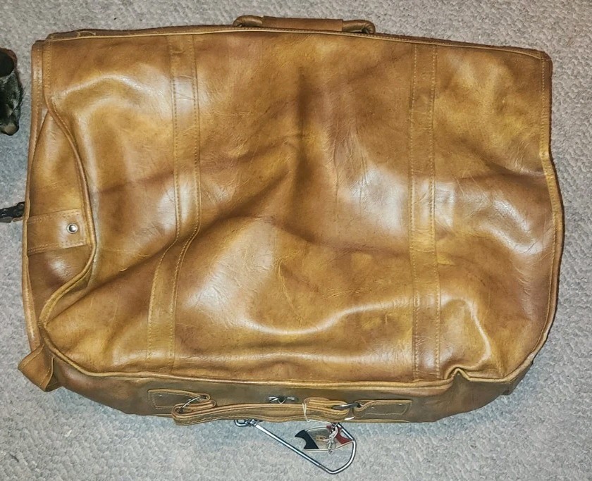 Vintage American Tourister Brown Leather Vinyl Travel Suit Folding Bag Hanging