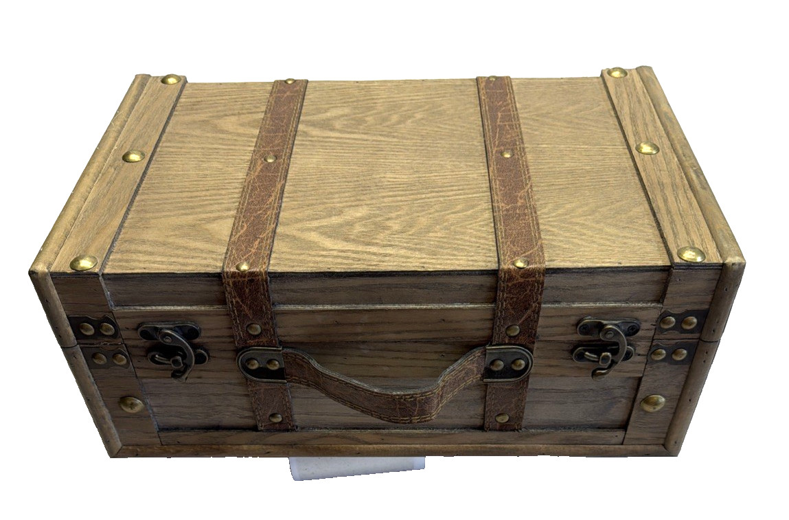 Vintage Wooden Suitcase With Leather Straps/Handles Brass Hardware 16″x10″x6″