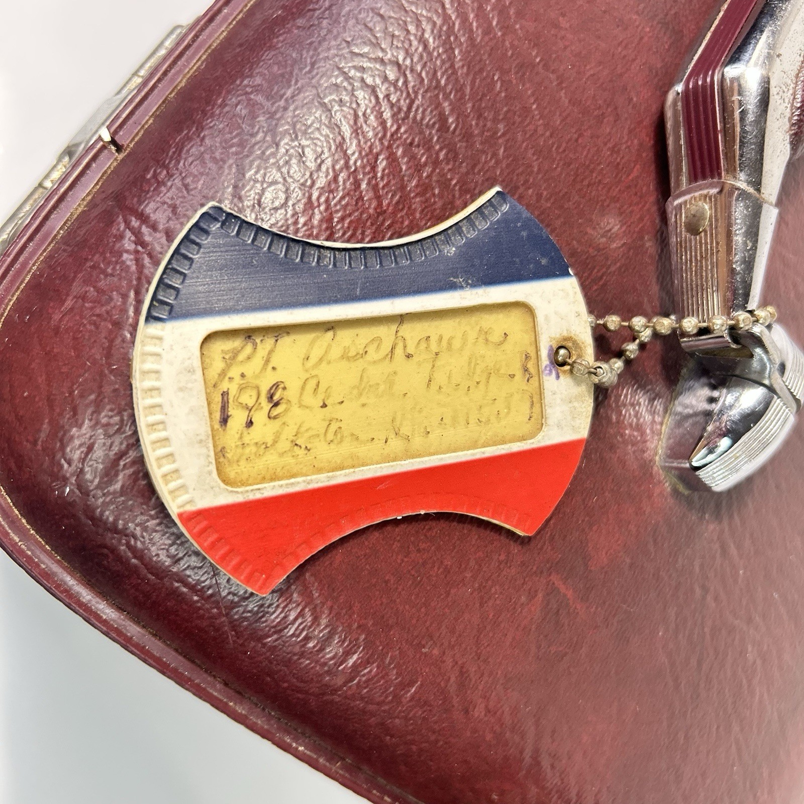 VGC Vintage Brown American Tourister Escort Train Cosmetic Hard Case Luggage Tag