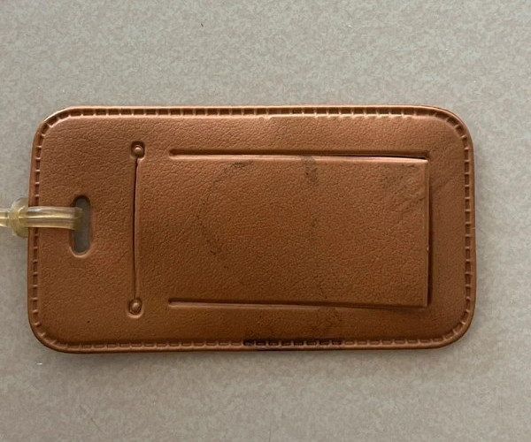Vintage Pierre Cardin Paris New York Brown Luggage Tag Faux Leather Travel ID Ta