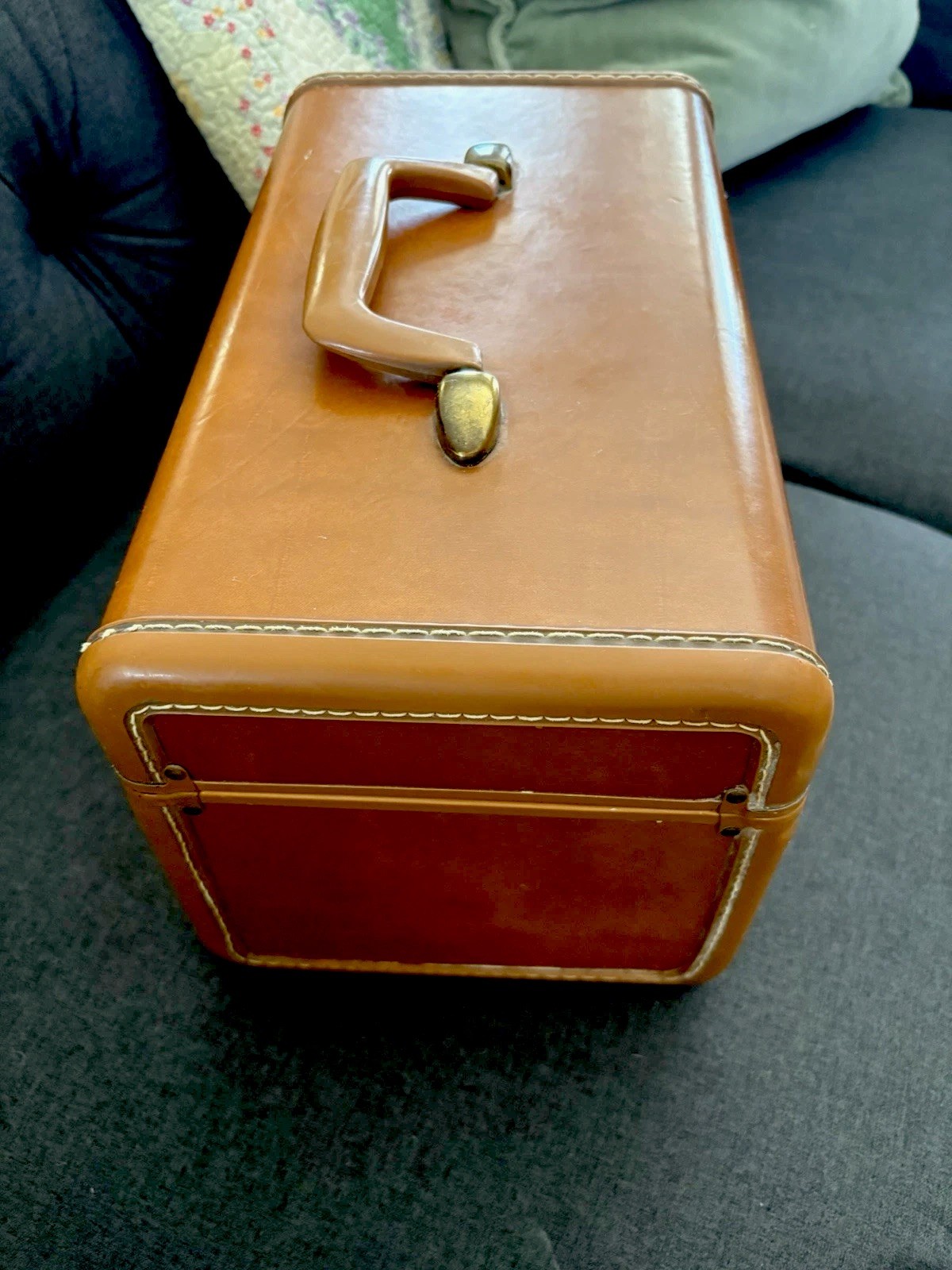 Vintage Samsonite Faux Leather Train Case Makeup Cosmetic Box With Tray 1950s