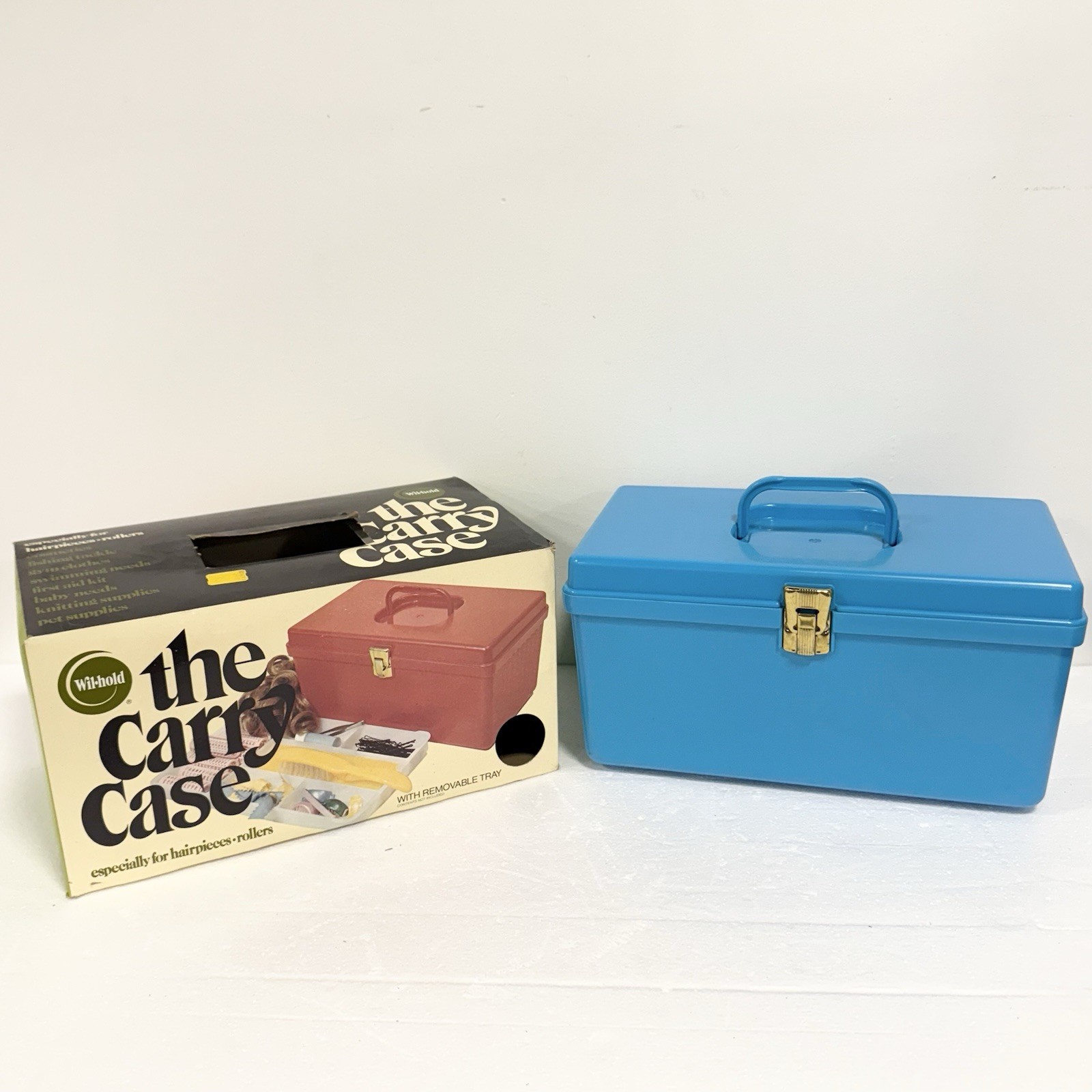 Vintage Wilhold Carry Case Blue Organizer Travel Makeup Hair Roller Box Tray MCM