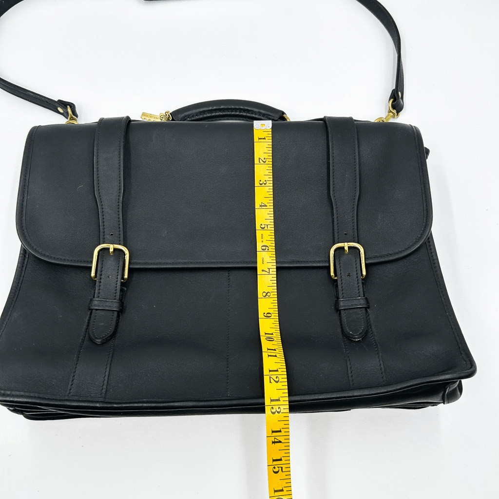 Jack Georges Black Leather Brass Vintage Briefcase Satchel Messenger Bag
