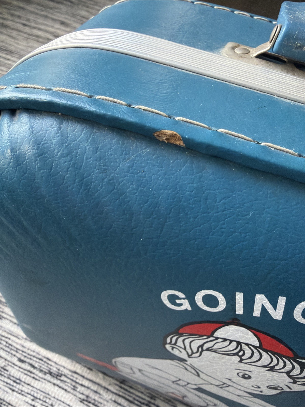 Vintage Boy Going To Grandmas Hardshell Travel Suitcase Football Train Blue