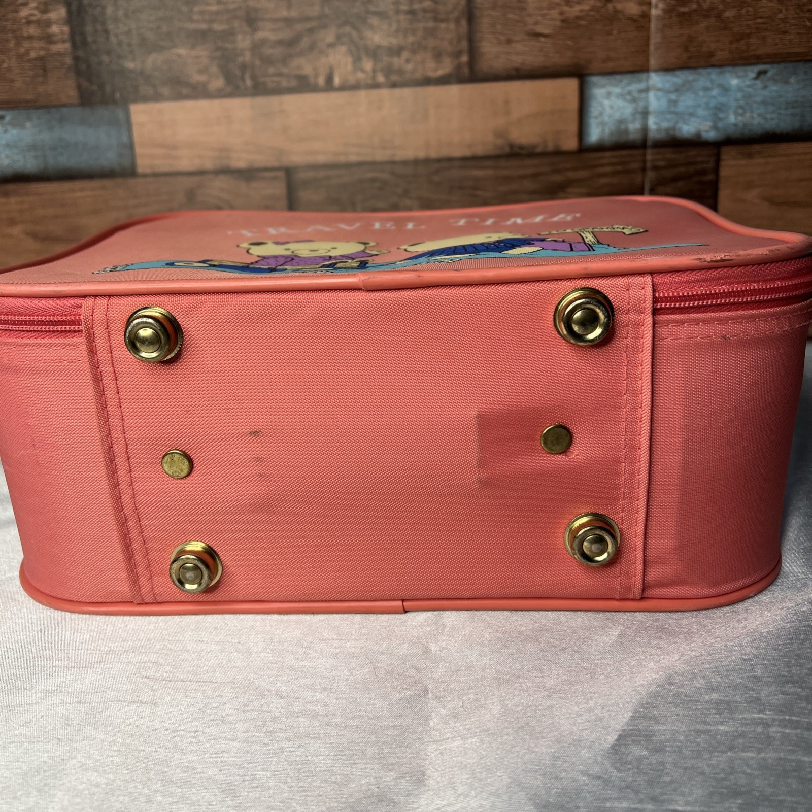 Vintage GOING TO GRANDMA’S Pink 1980s Childs Vinyl Suitcase Travel Carry On
