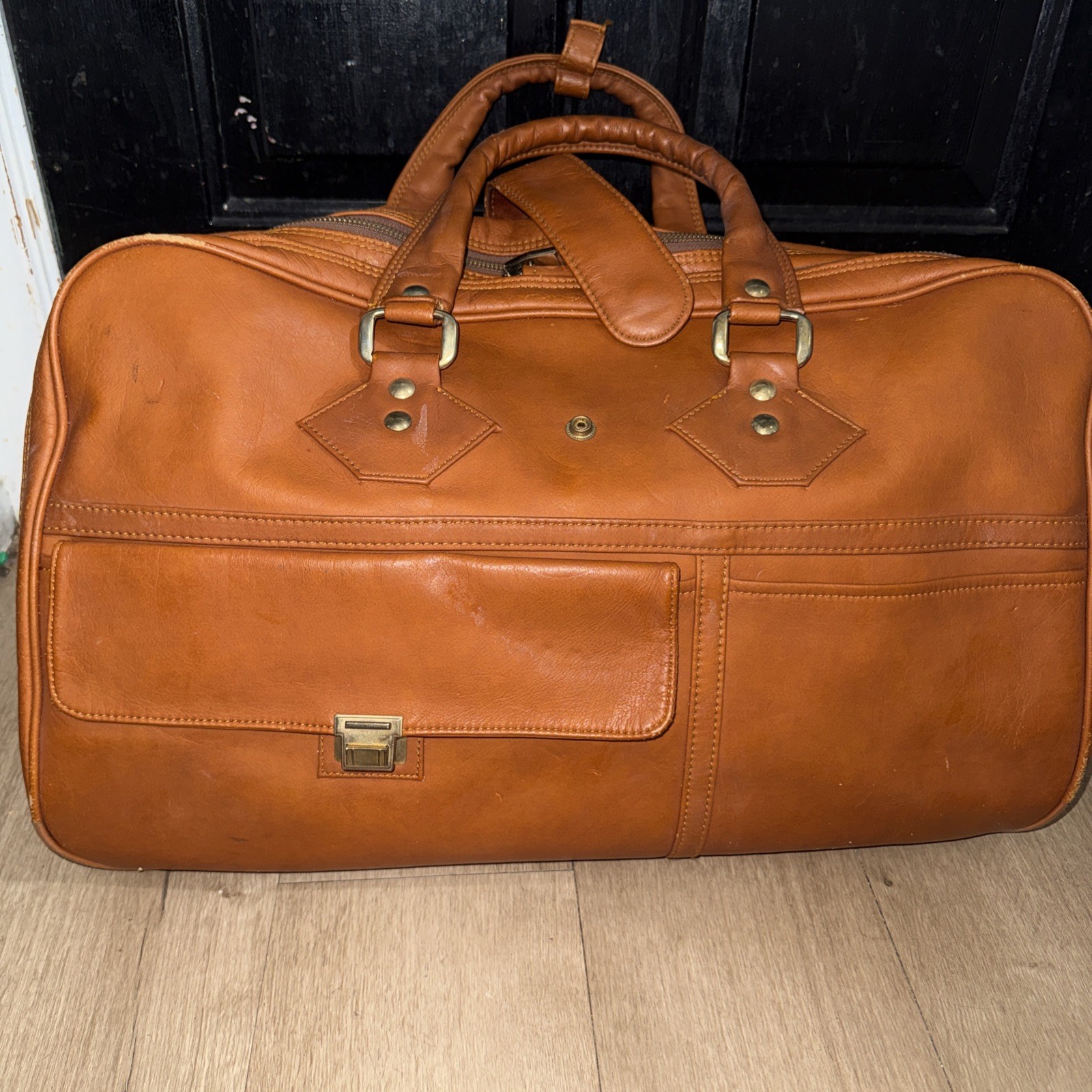Vintage Sun Star Japan Carry On Bag Brown Leather Travel Luggage 21×13 1980s