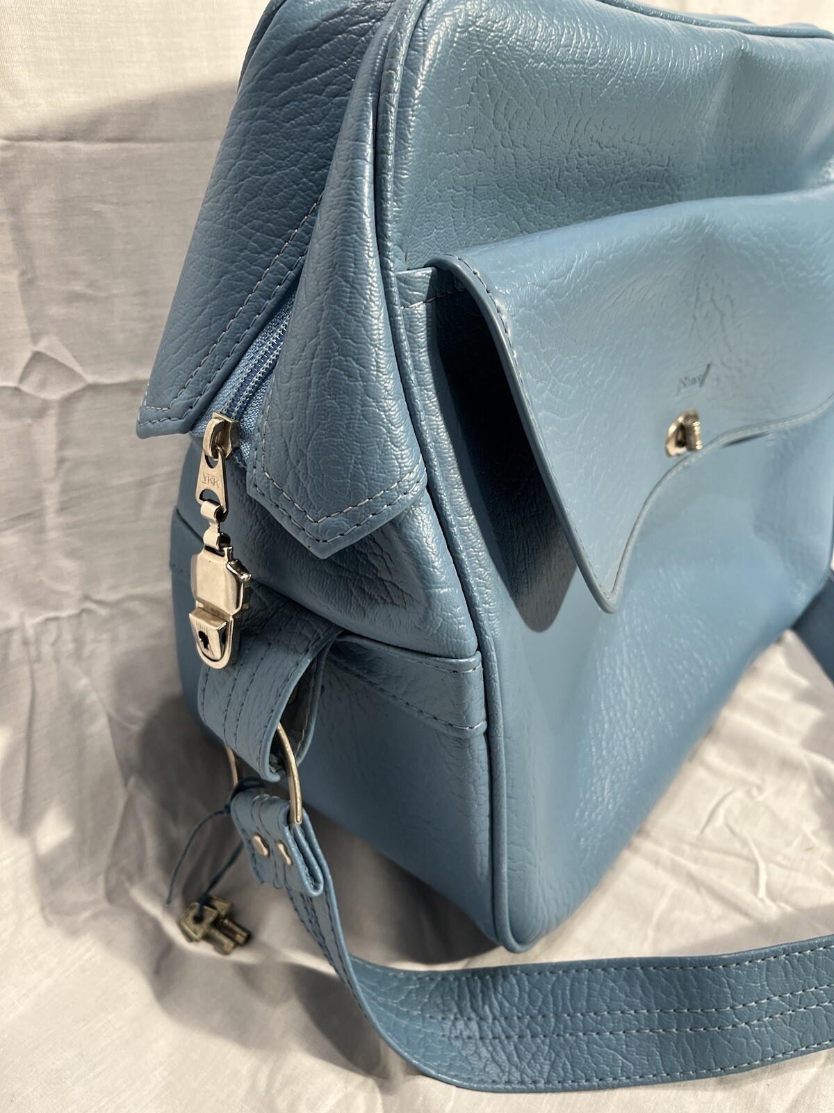 Vintage Sears Baby Blue Carry on luggage bag With Lock And Keys