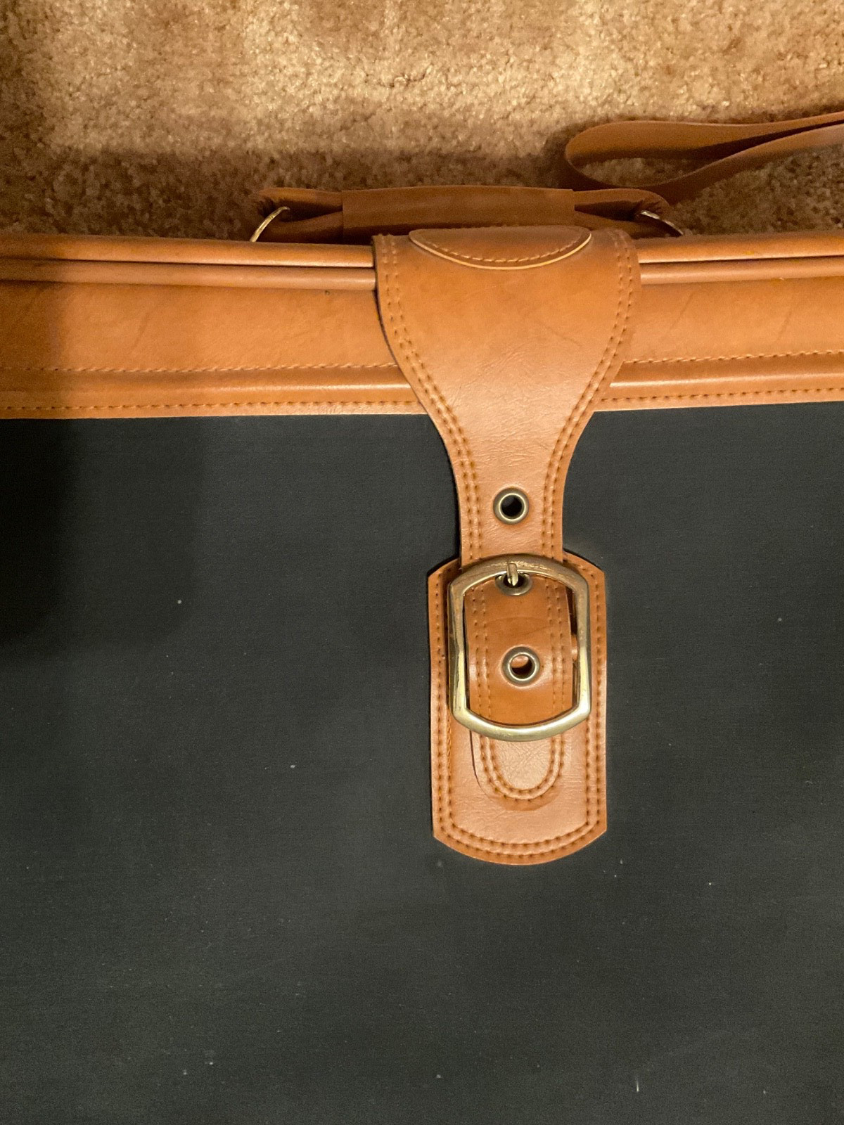 Vintage 60s Large Brown Black Verdi Knockoff Vinyl Suitcase Rollers Taiwan ROC