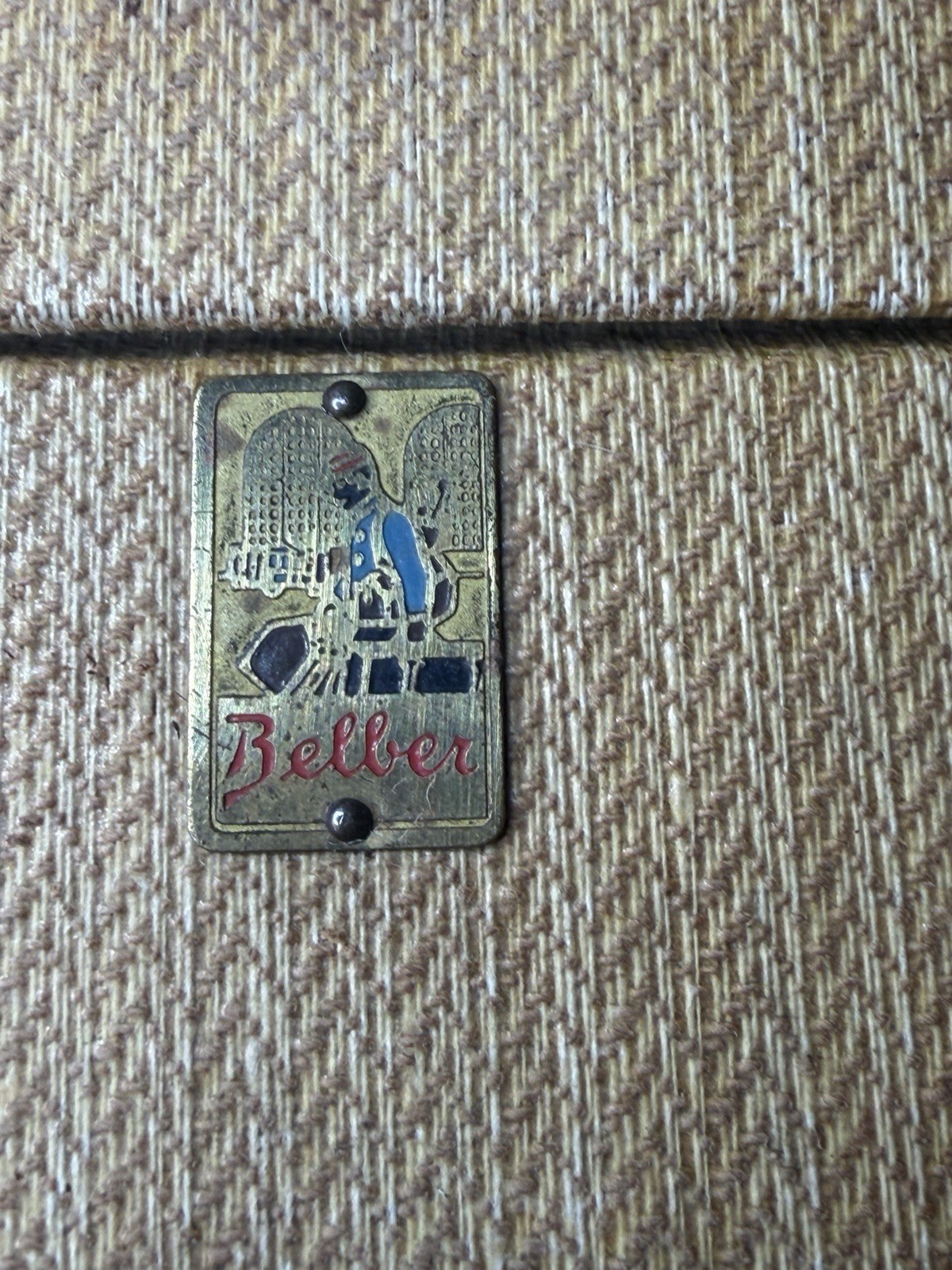 Vintage Belber tweed suitcase with a brown leather handle Wardrobe Hangers