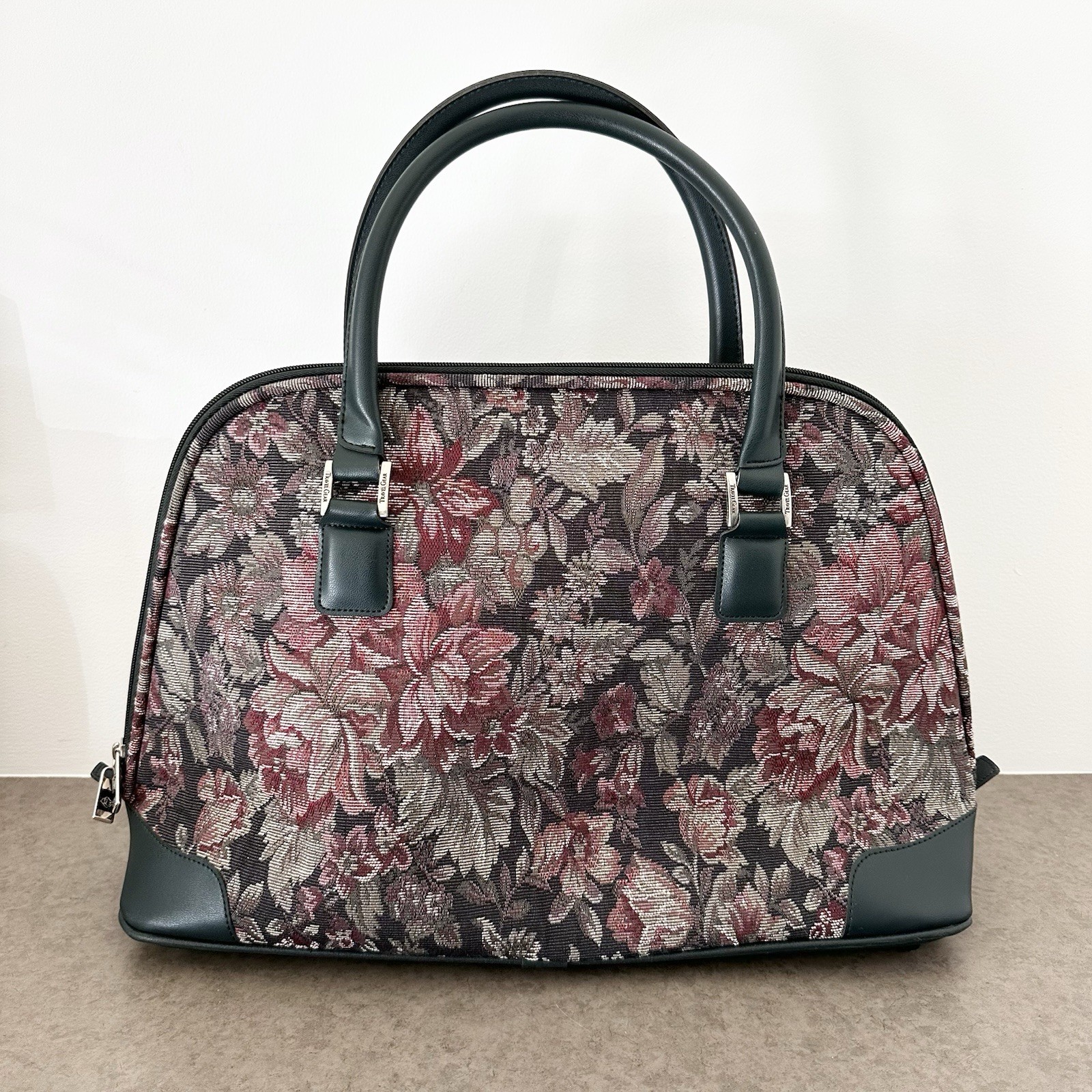 Vintage Travel Gear Tapestry Floral Satchel Luggage Mary Poppins Bag Green Rose