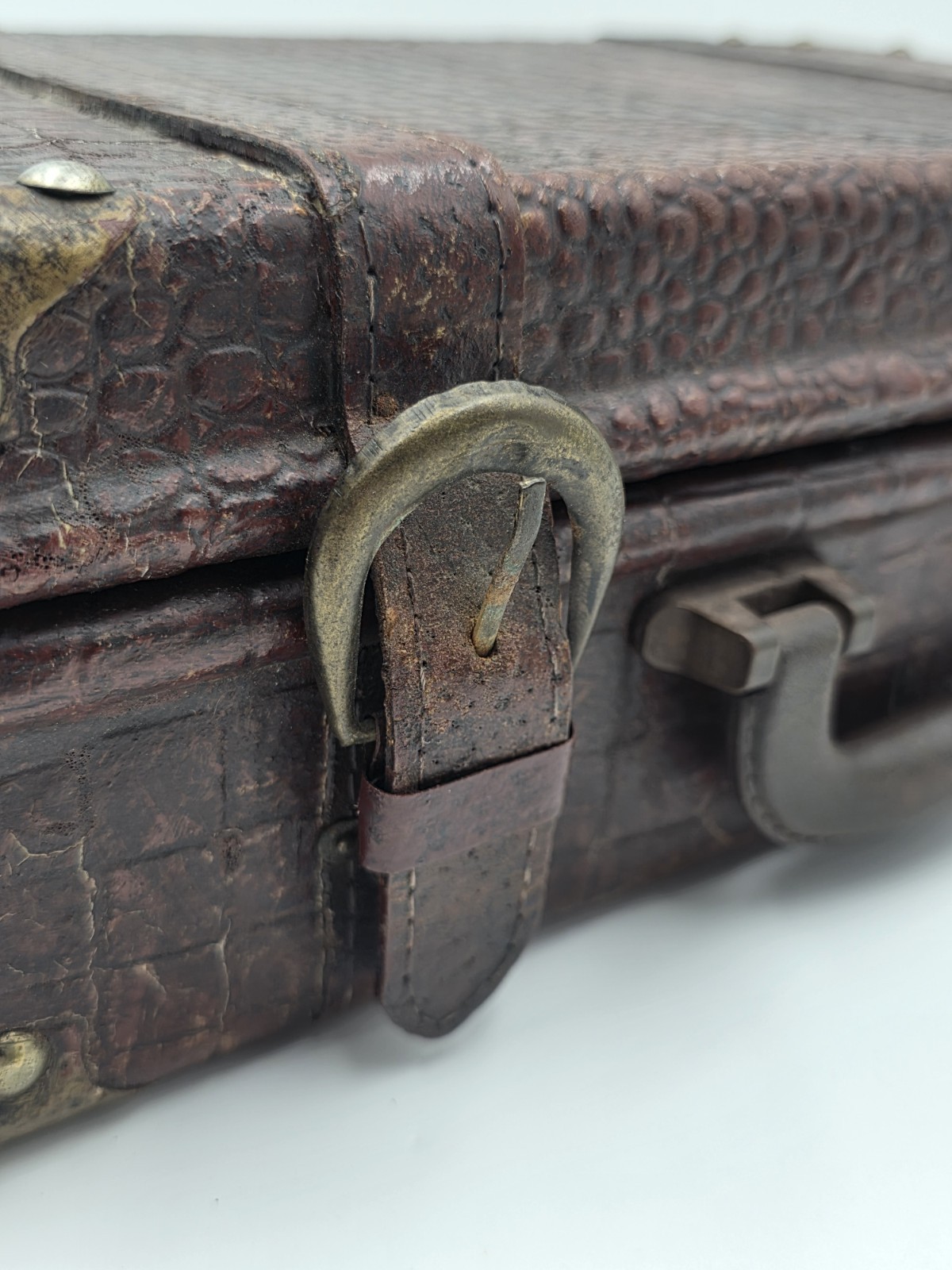 Antique 1930’s Faux Alligator Doctors Suitcase Salesman Sample Case. Red Velvet.