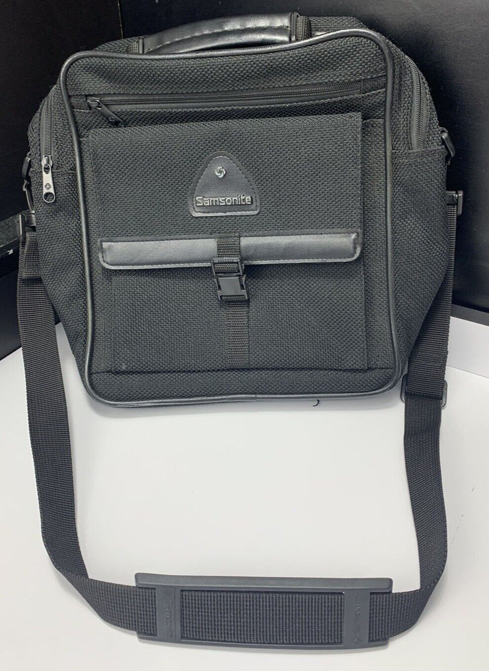 Vintage Samsonite Tweed Luggage Black Shoulder Messenger Bag 12 x 12 (Black)