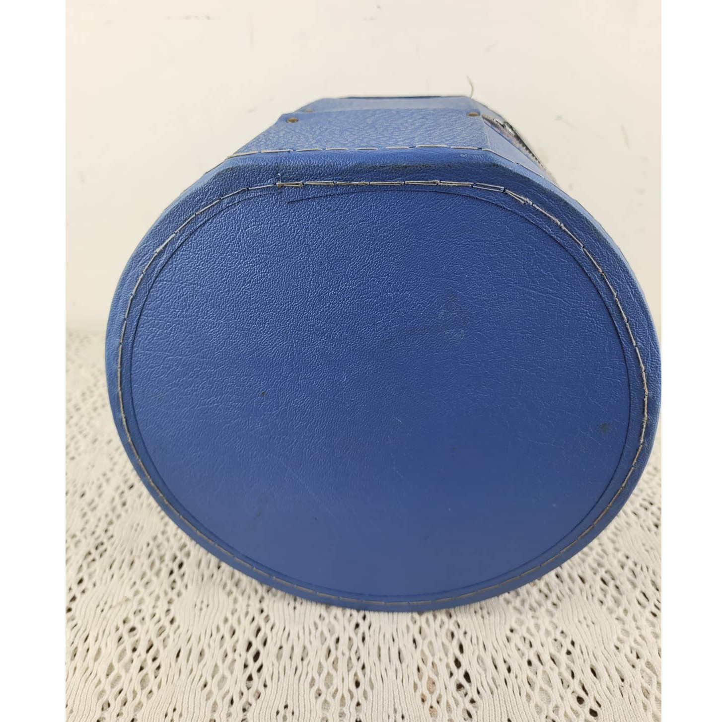 Vintage 1950s / 1960s Blue Retro Travel Hat or Wig w Handle Box Suitcase Luggage
