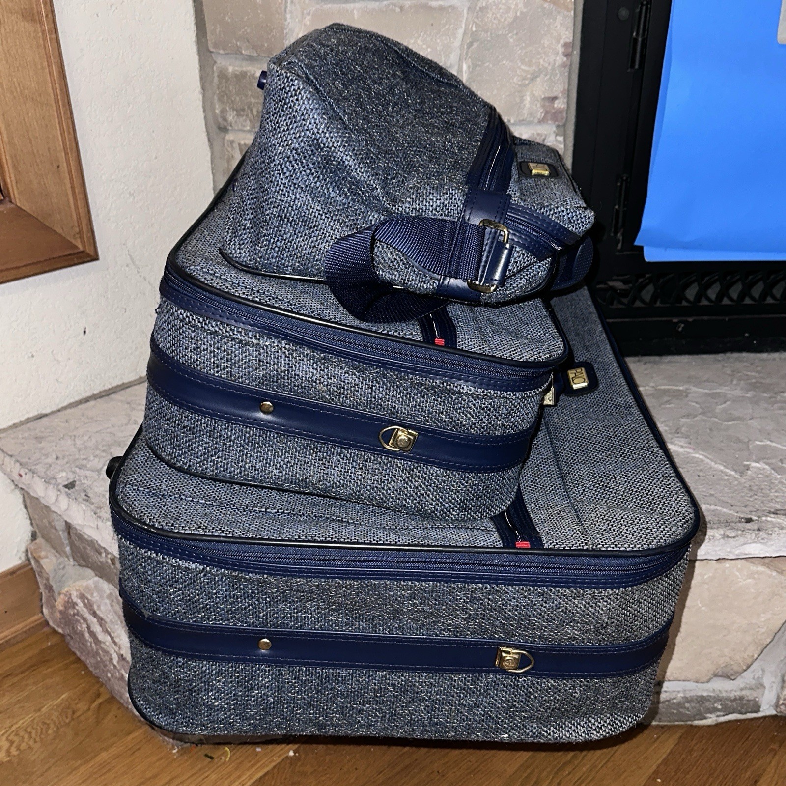 Set of 3 New Vintage Palo Jute Tweed Rolling Suitcase Luggage Carry-On Bag Lot