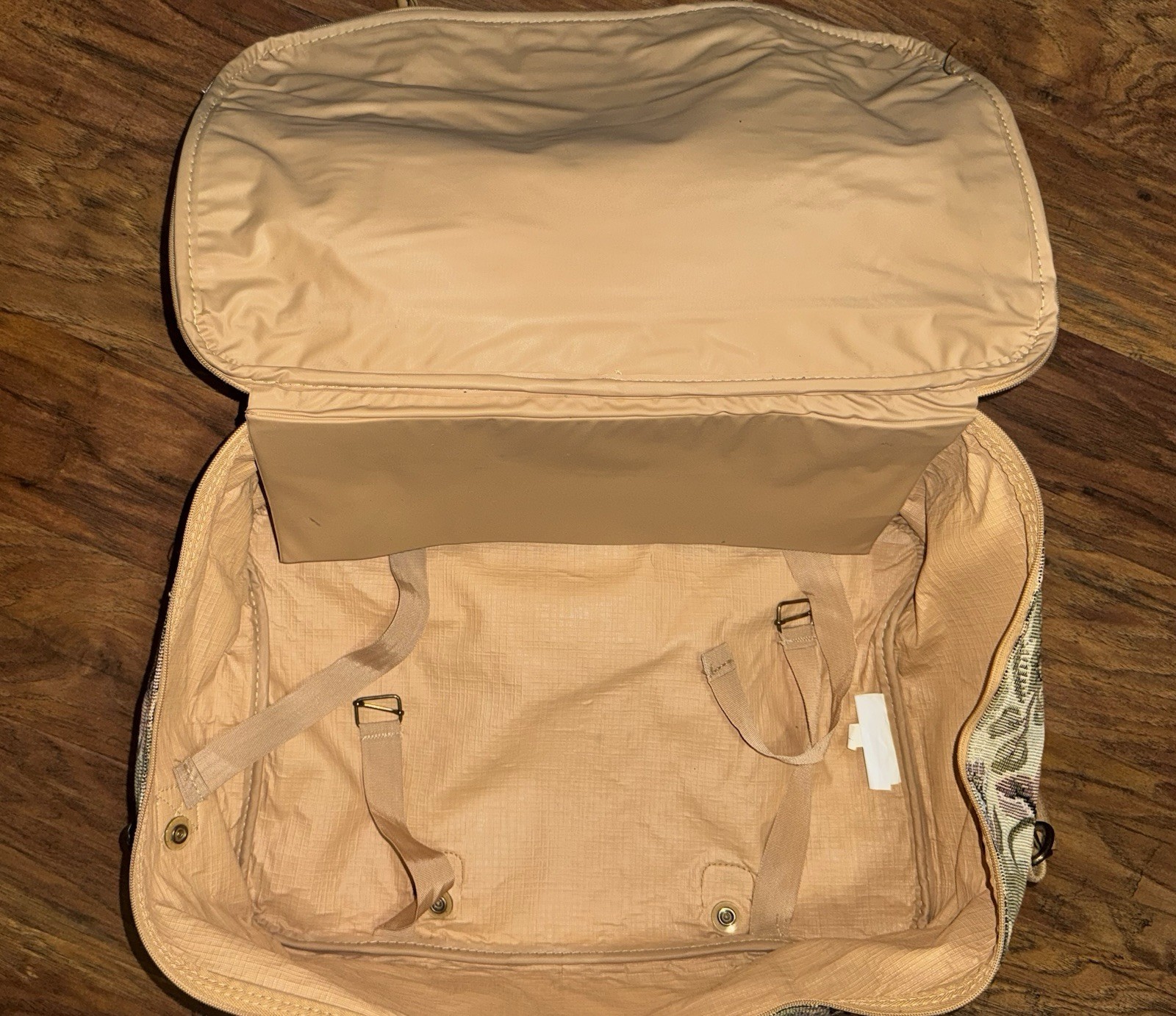 Vintage Floral Tapestry Travel Bag Canvas & Faux Leather Beige