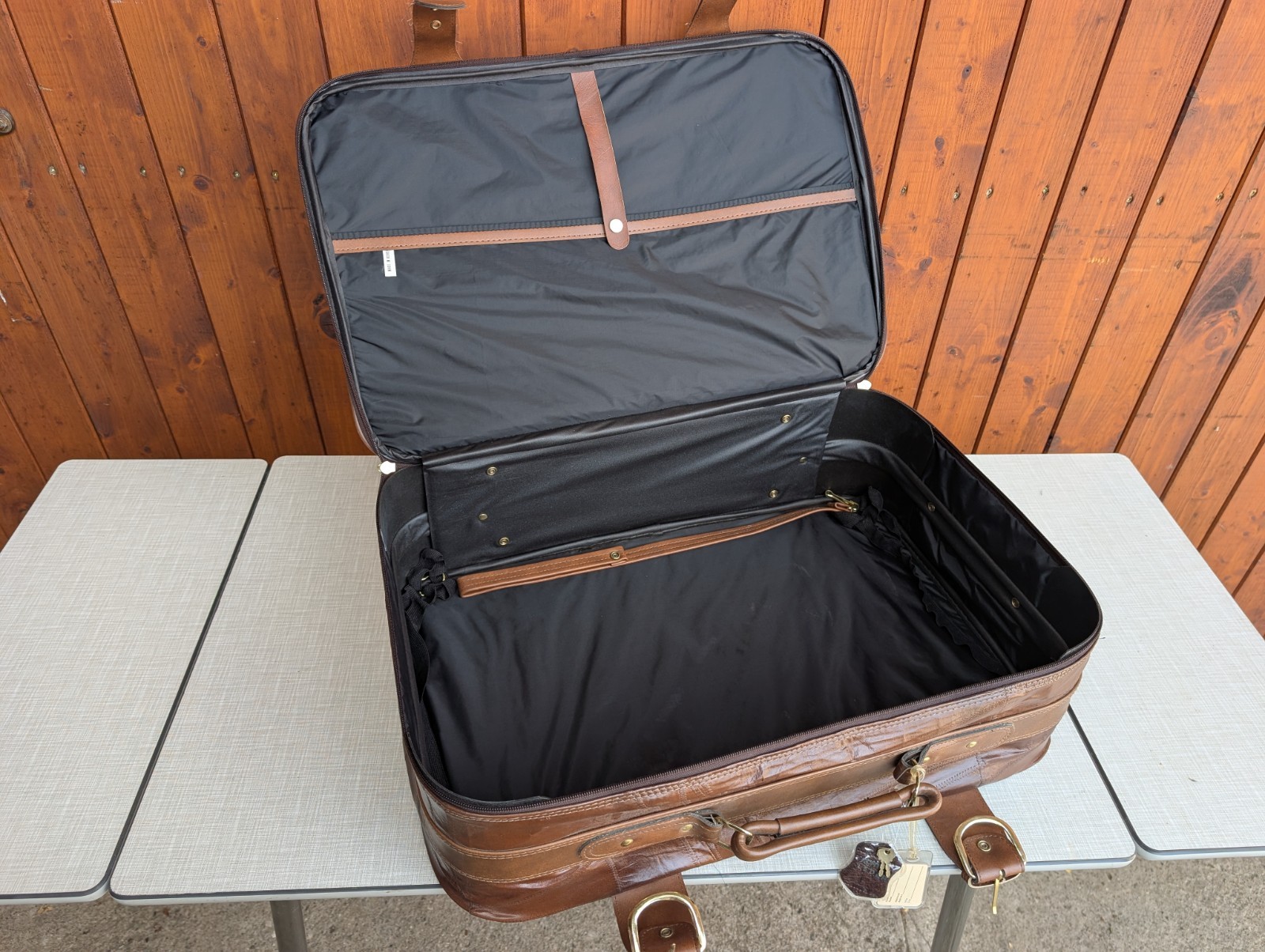 Vintage Retro Travel Suitcase 70s Genuine Leather Brown Mid Century Weekender 17